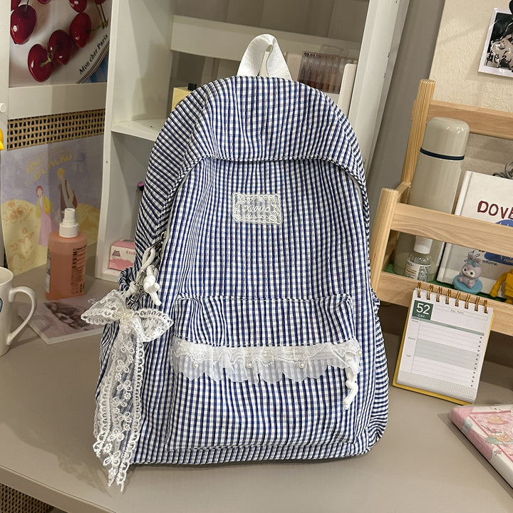 Charming Striped Lace-Trimmed Backpack Stornfield
