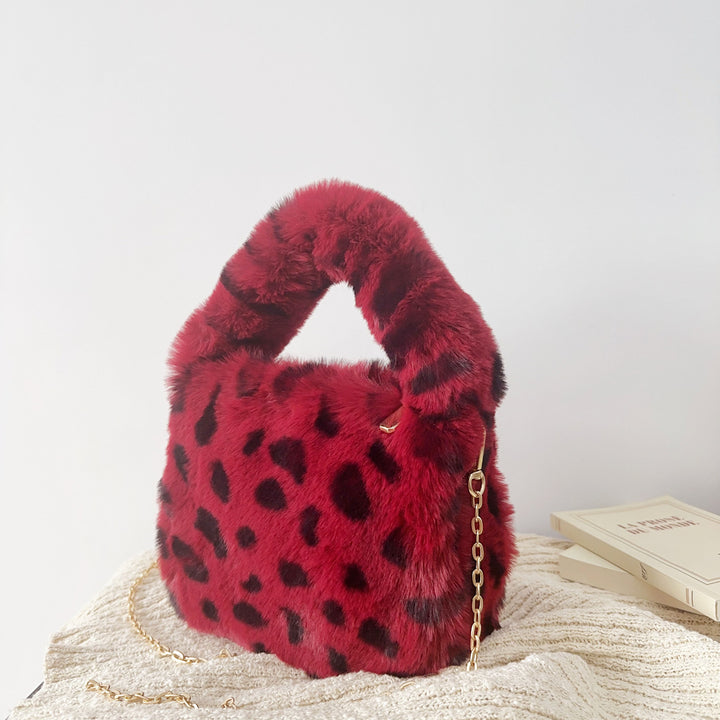 Leopard Print Faux Fur Handheld Bag
