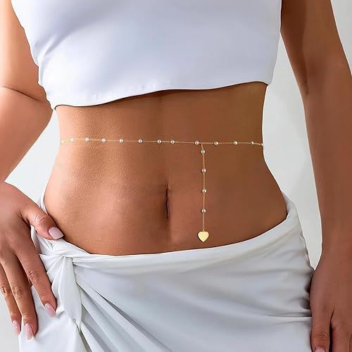 Elegant Pearl and Heart Charm Belly Chain Stornfield