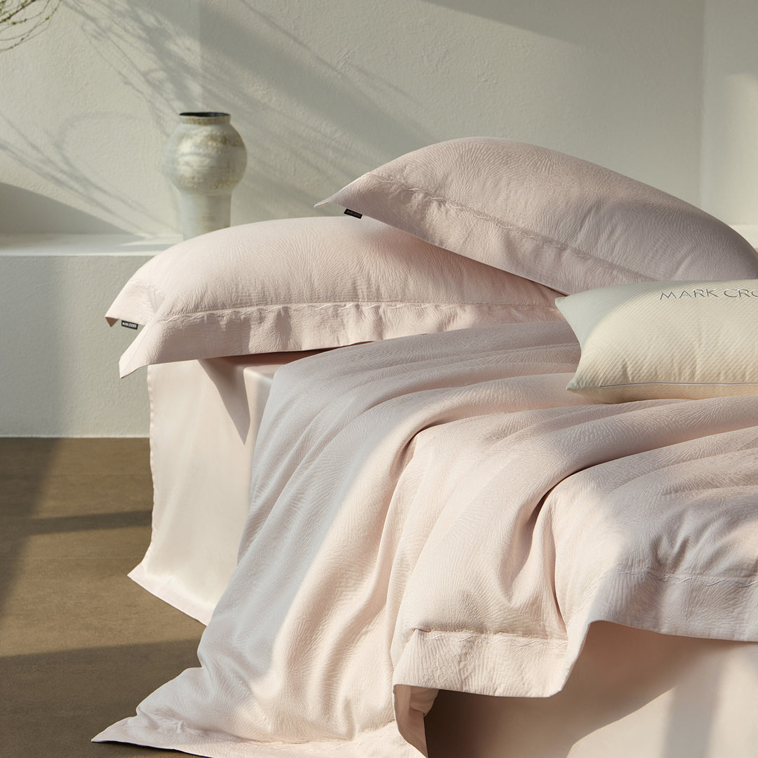 Textured Cotton Sateen Duvet Cover Set with Pillow Shams and Accent Cushion