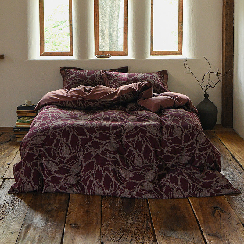 Luxury Jacquard Duvet Cover Set Reversible Cotton-Linen Blend