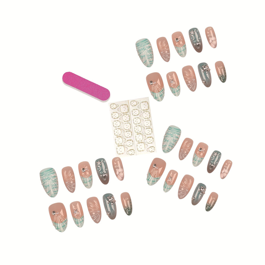 Coastal-Themed Press-On Nail Art Set