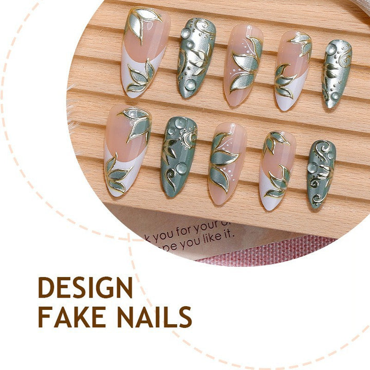 Artificial nail set with floral and glamorous accents Stornfield