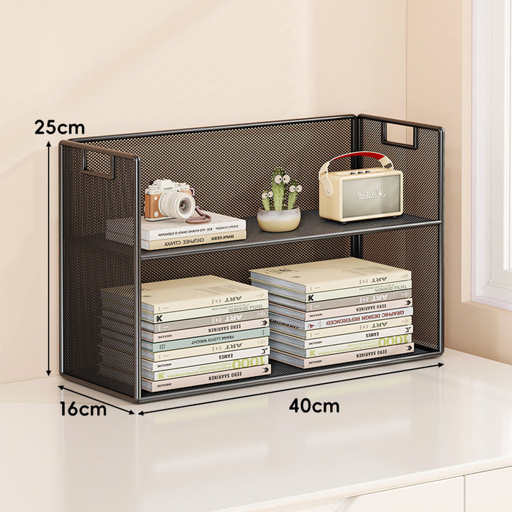 Mesh Tiered Desktop Organizer Shelf with Handle Cutouts