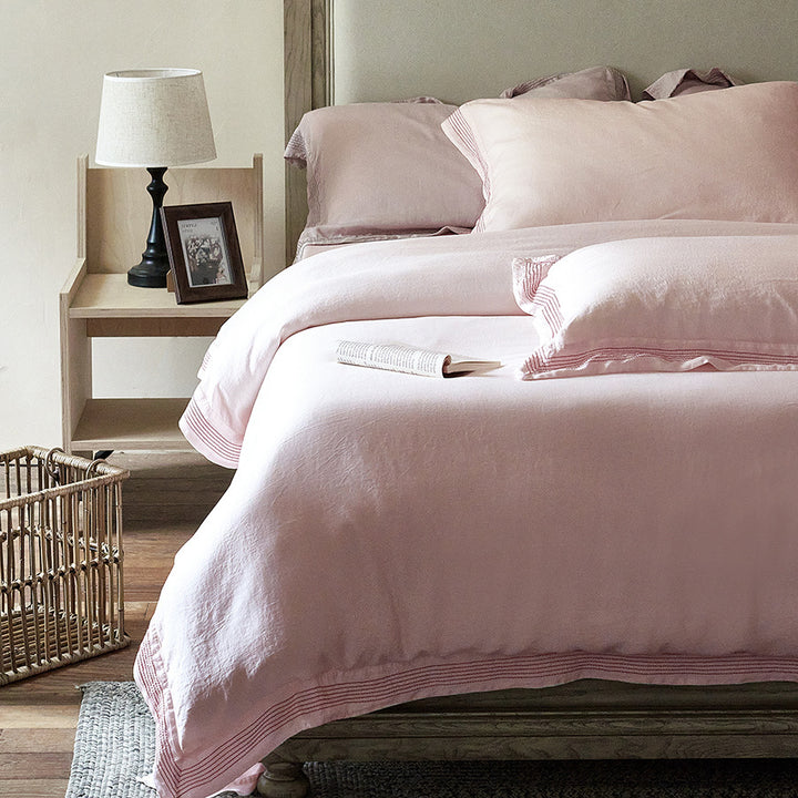 Washed Linen Duvet Cover Set with Pleated Hem