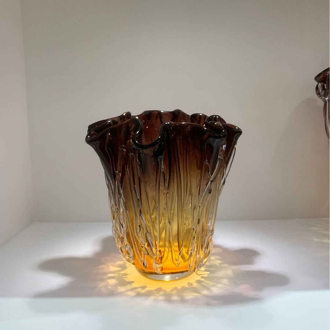 Handblown Textured Ruffled-Rim Gradient Glass Vase Set Stornfield