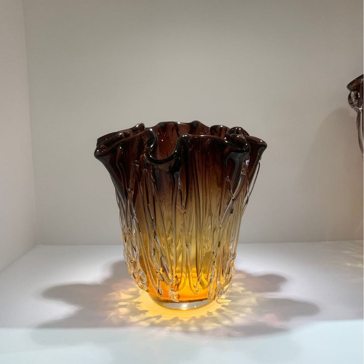 Handblown Textured Ruffled-Rim Gradient Glass Vase Set Stornfield