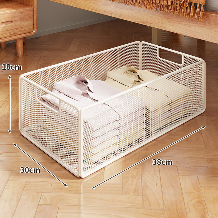 Underbed Low-Profile Metal Mesh Storage Drawer on Casters