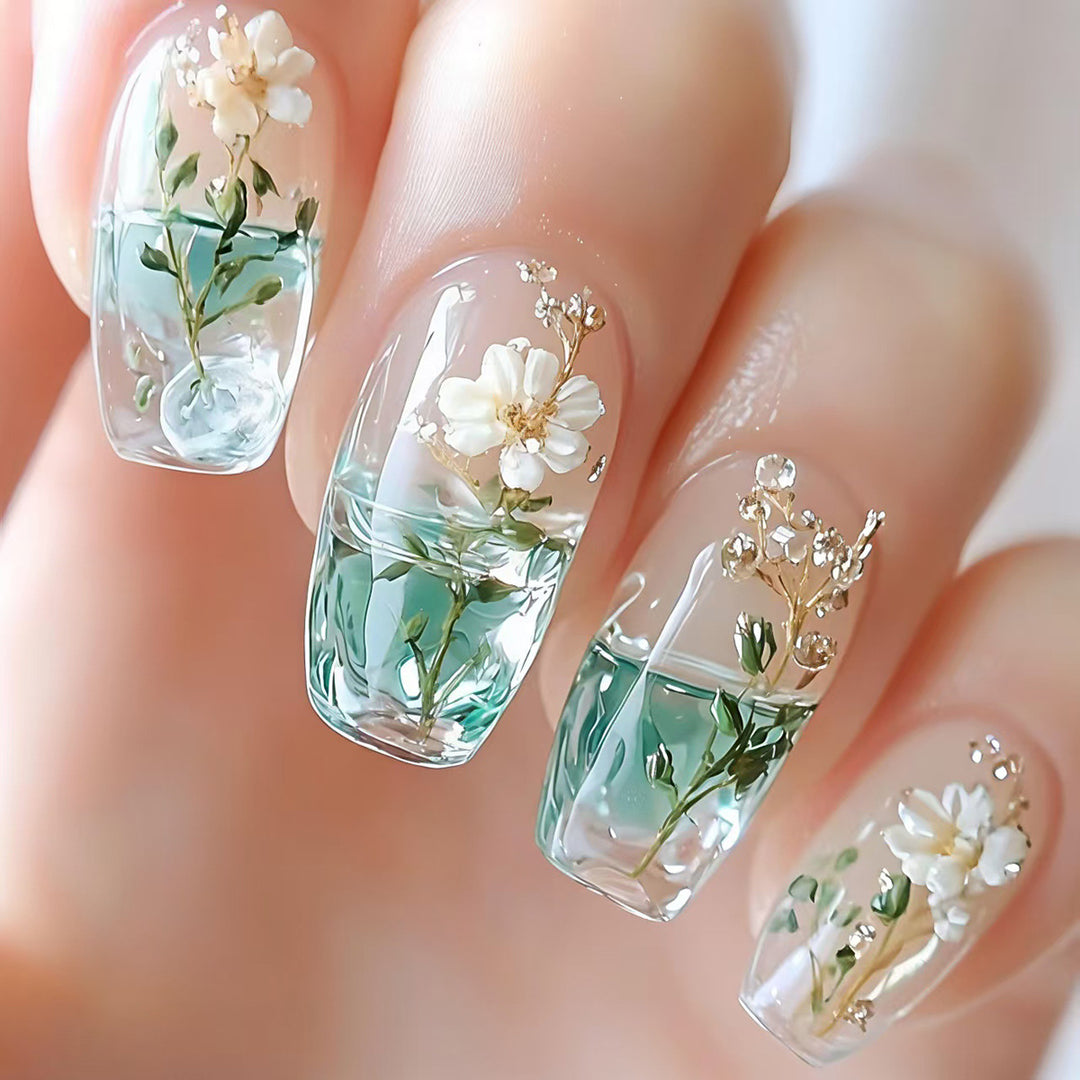 Artificial nails with botanical flower design Stornfield