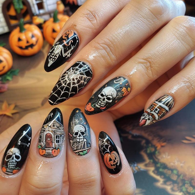 Halloween Nail Set with Creepy Motifs and Creative Designs Stornfield