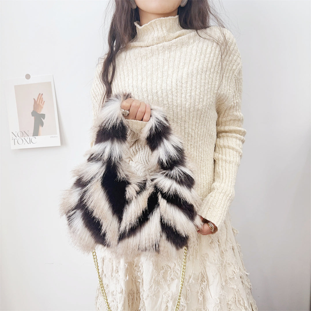 Textured Faux Fur Handheld Purse