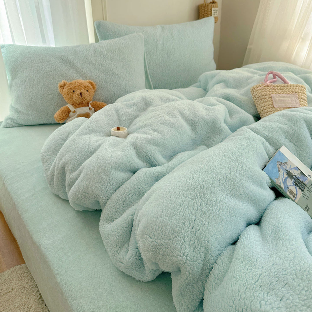 Plush Sherpa Reversible Duvet Comforter with Matching Pillow Shams