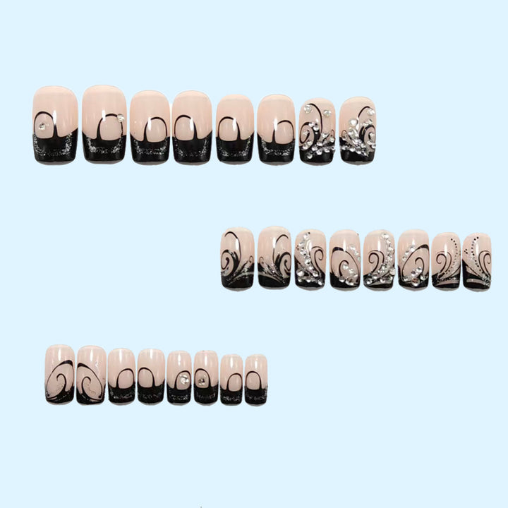 Artificial nails with elegant black and glitter pattern Stornfield