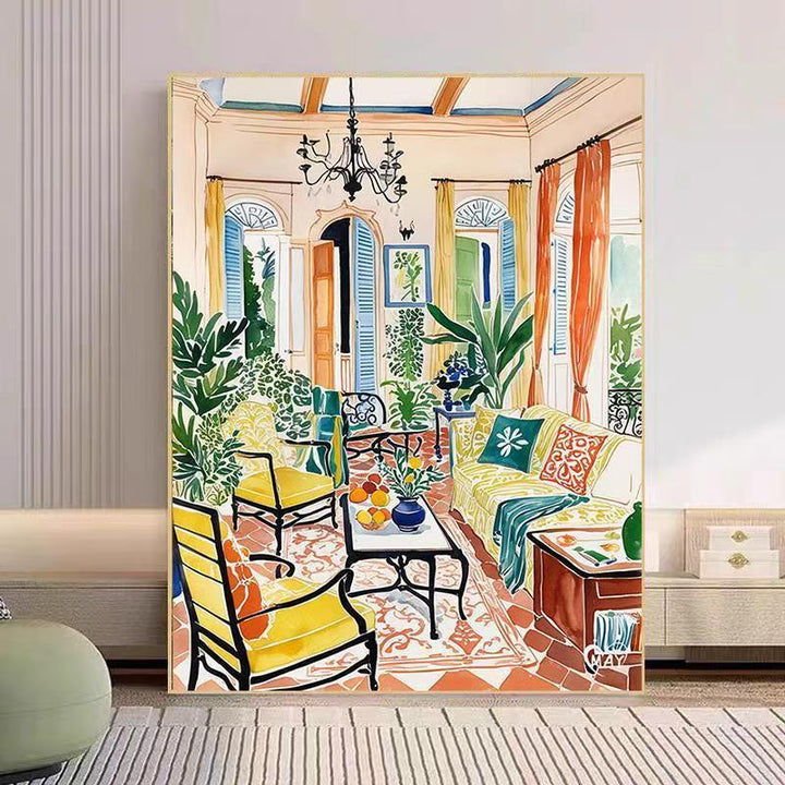 Cozy Living Room Watercolor Art Print Stornfield