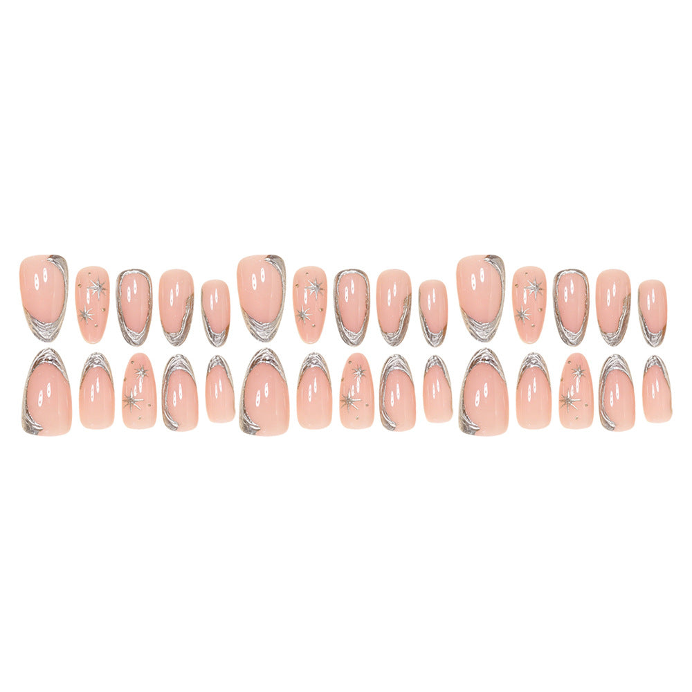 Elegant Stiletto Nail Art Set with Silver Accents Stornfield
