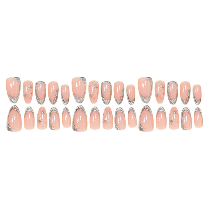 Elegant Stiletto Nail Art Set with Silver Accents Stornfield