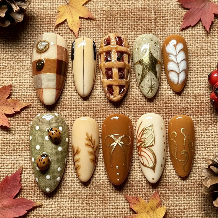 Artificial nail set with handcrafted botanical patterns and elegant accents Stornfield