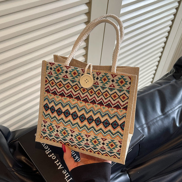 Ethnic Patterned Woven Tote Bag