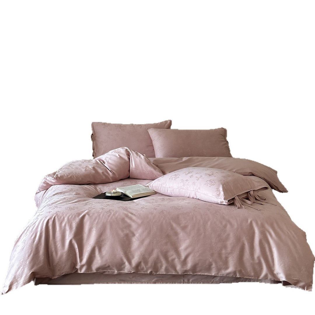 Luxury Floral Satin Duvet Cover Set with Ribbon-Tie Pillowcases