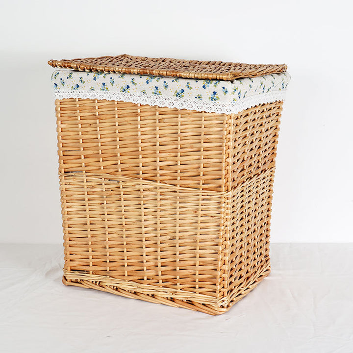 Women's laundry basket with decorative fabric cover and practical lid Stornfield