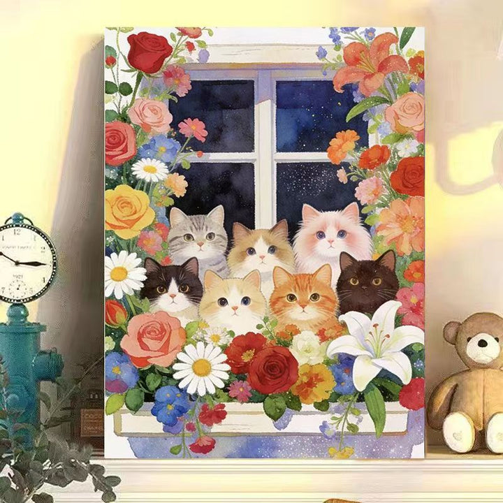 Floral Cat Illustration Canvas Art Stornfield