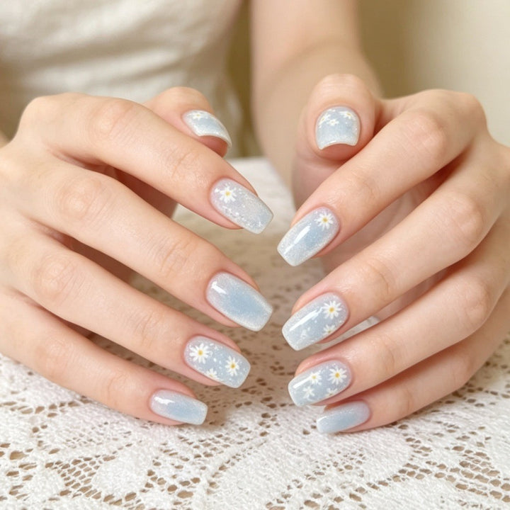 Artistic Press-On Nail Set with Floral Accents Stornfield