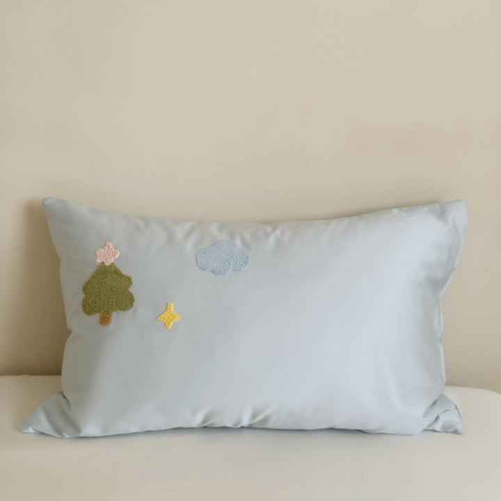 Children's Cotton Sateen Pillowcase with Embroidered Bunny Appliqué & Decorative Bow
