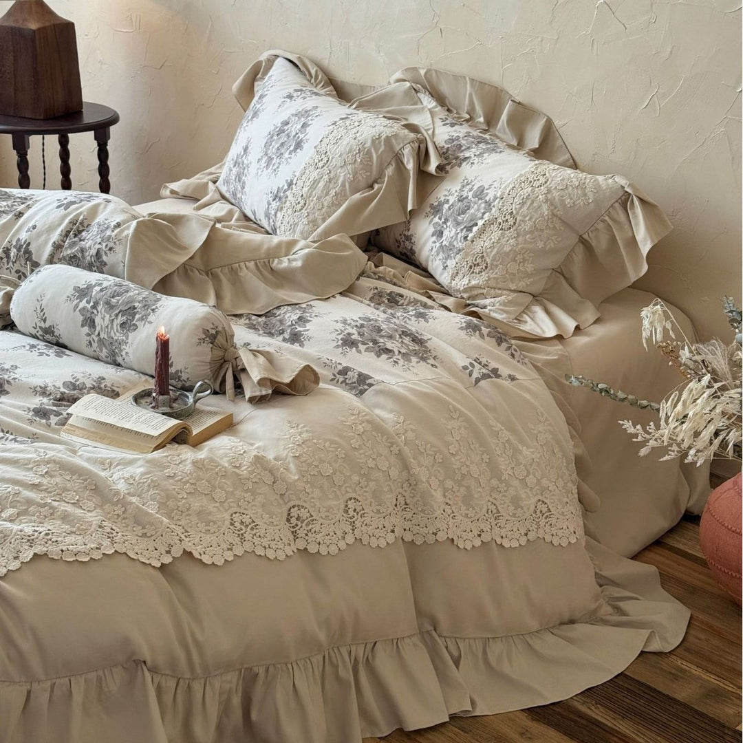 Luxury Floral Lace Ruffle Duvet Cover Set