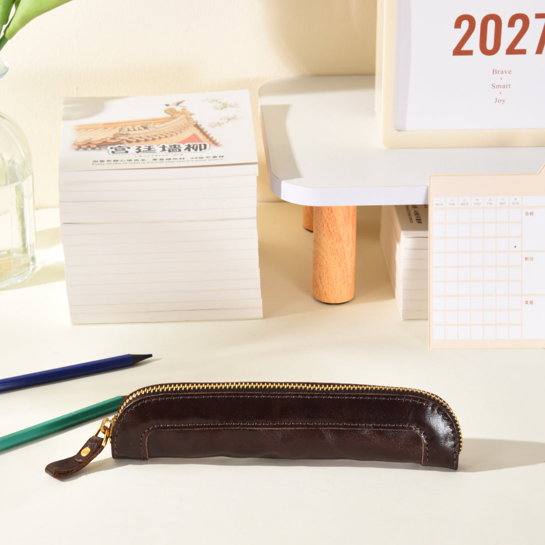 Premium Leather Zippered Pencil Case