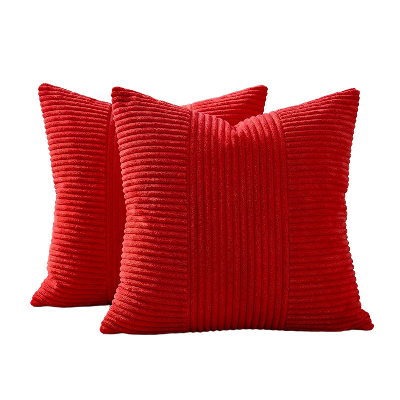 Ribbed Corduroy Square Throw Pillow Cover with Center Channel Texture and Hidden Zipper