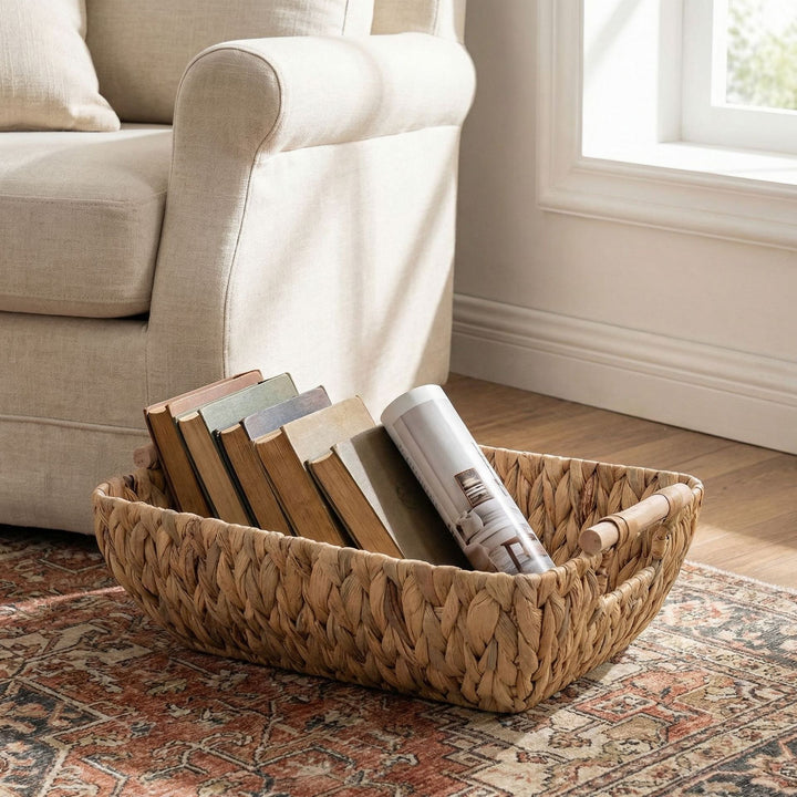 Decorative storage basket made of natural materials Stornfield