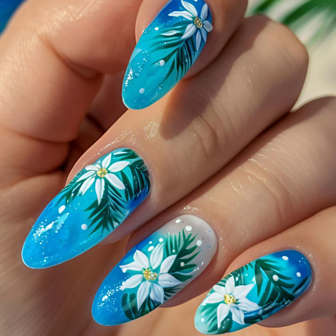 Creative Art Nails with Blooming Flower and Leaf Design Stornfield