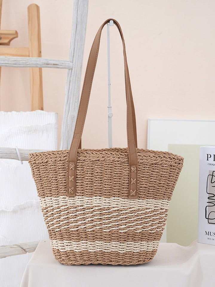 Handwoven beach bag with leather handles Stornfield