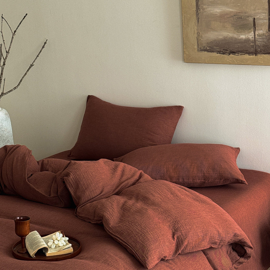Textured Slub Cotton-Linen Duvet Cover Set with Envelope Shams
