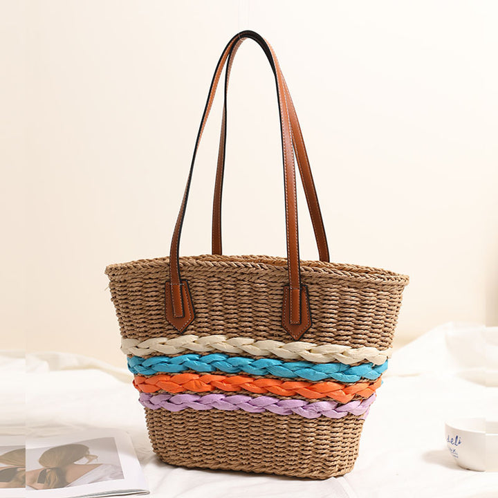 Curvy straw bag with colorful woven accents Stornfield
