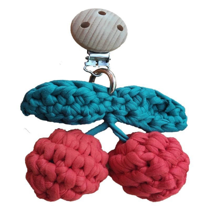 Handcrafted Wooden-Clip Pacifier and Teether Lanyard with Crochet Fruit Charms