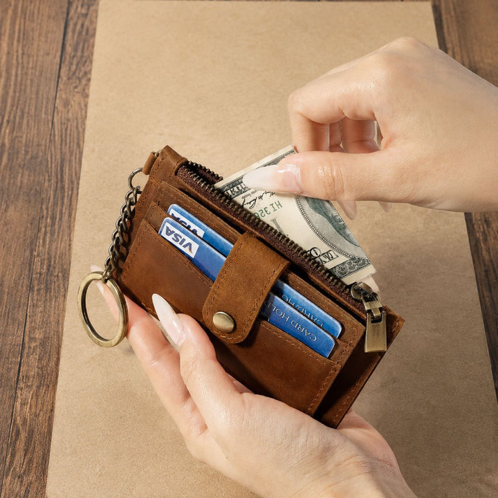 Compact Zippered Leather Cardholder