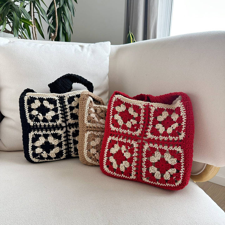 Crocheted shoulder bag with folkloric design Stornfield