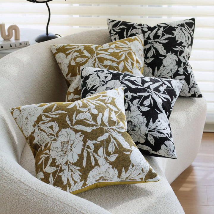 Square Decorative Pillow Cover with Large Floral Jacquard and Velvety Back Stornfield