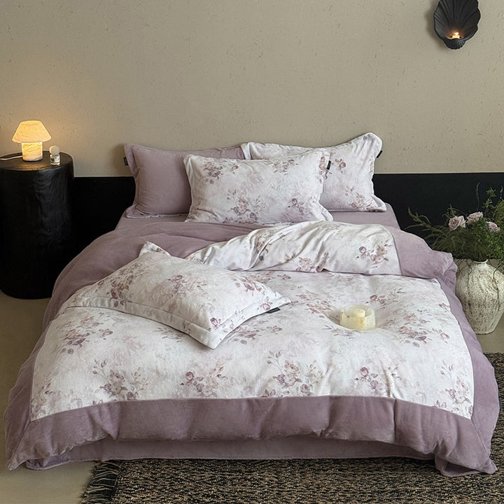 Watercolor Butterfly & Floral Brushed Microfiber Duvet Cover Set