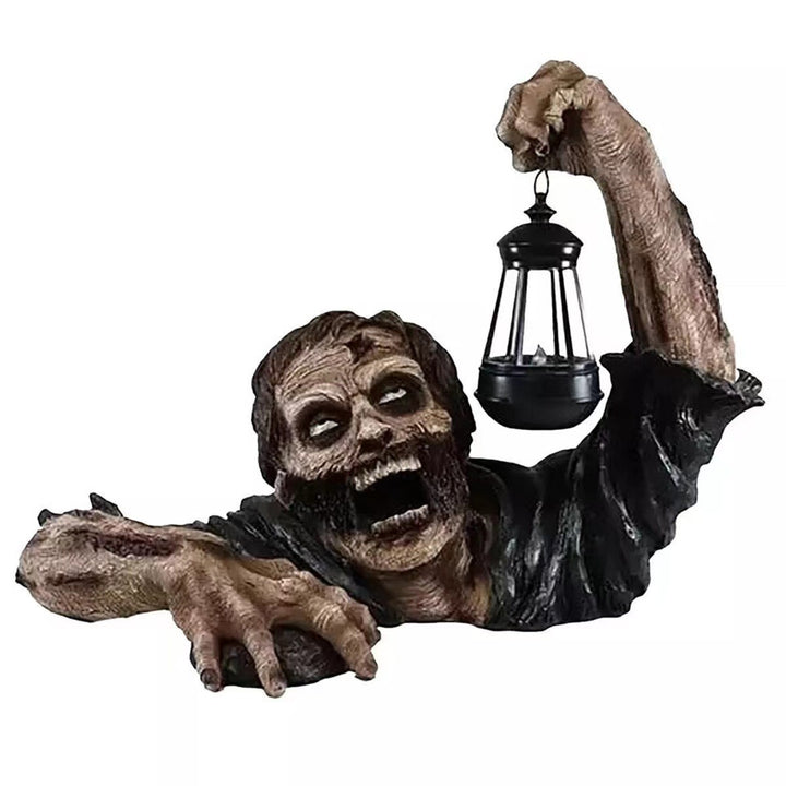 Realistic crawling zombie wall decoration with LED lantern and 3D relief