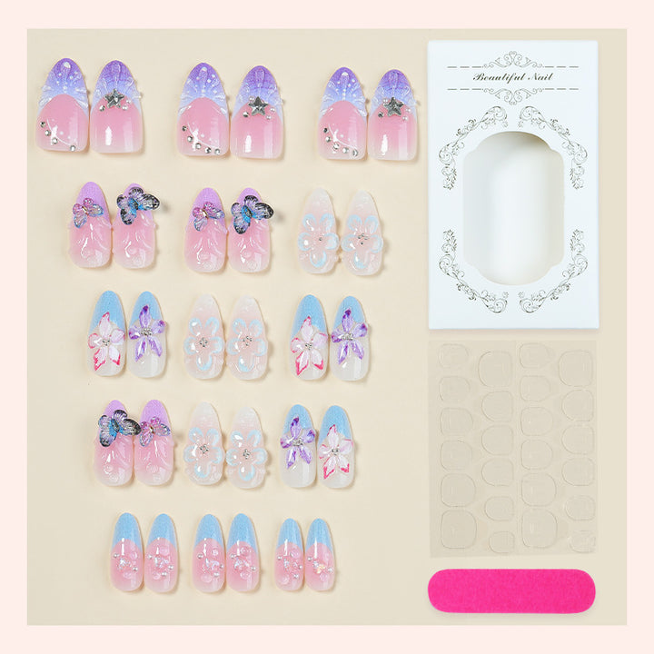 Creative nail art set with floral and butterfly motifs Stornfield