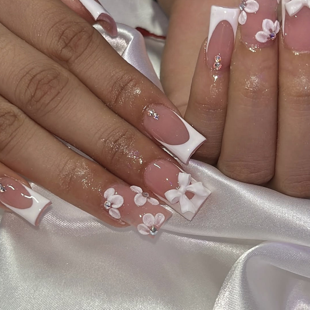 Floral Embellished Acrylic Nail Extensions Stornfield