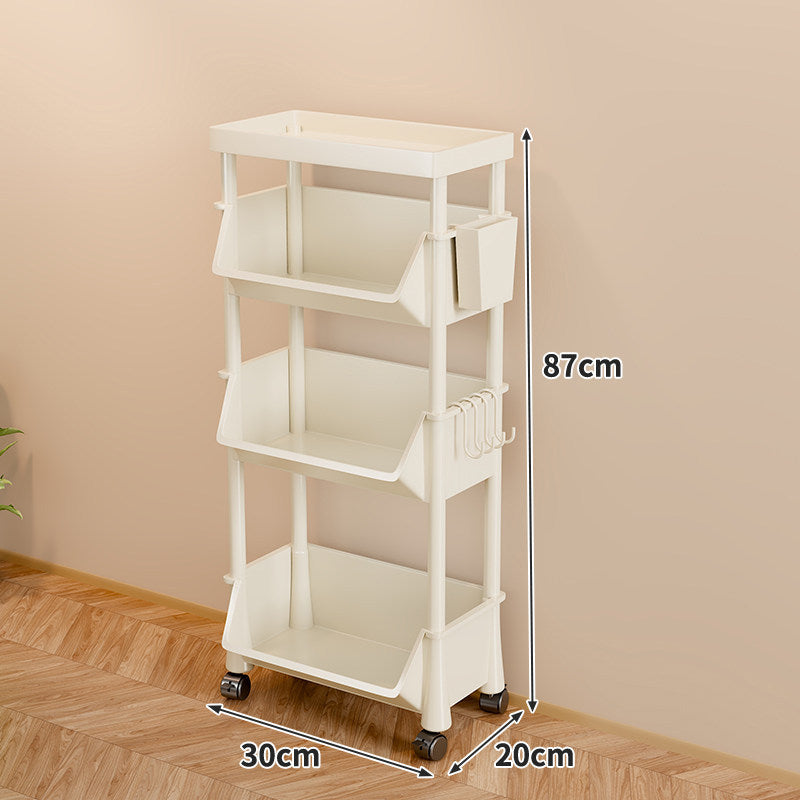 Compact Two-Tier Rolling Storage Cart with Side Hooks