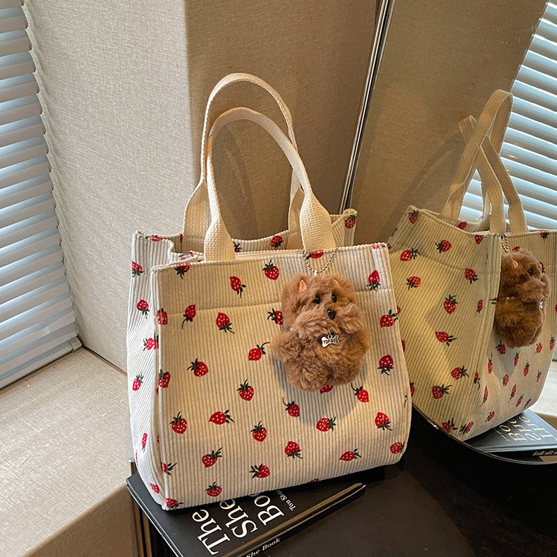 Cute Strawberry Print Fabric Tote Bag