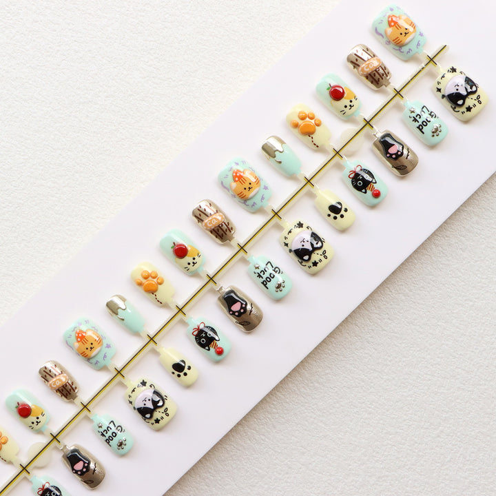 Whimsical Animal-Themed Press-On Nail Art Set Stornfield