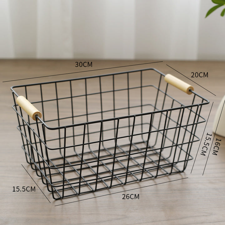 Unisex Wire Storage Basket with Ergonomic Wooden Handles Stornfield