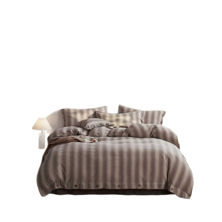 Linen-Feel Washed Cotton Stripe Duvet Cover Set with Button Closure & Pillow Shams