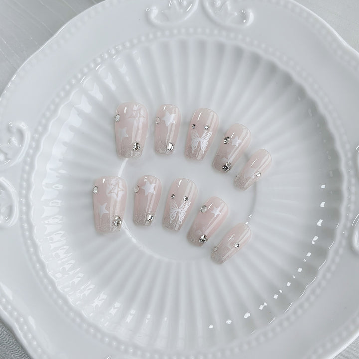 Decorative Press-On Nail Art Set with Luxury Sparkle Accents