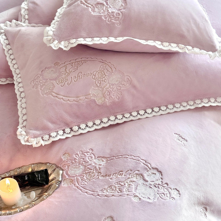 Plush Velvet-Texture Embroidered Duvet Cover & Sham Set